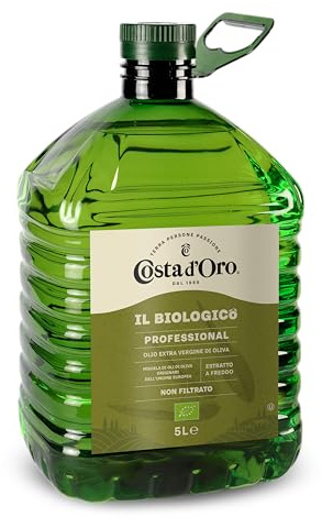 Costa d’Oro – Il Biologico 5L. Olio extravergine di oliva non filtrato, estratto a freddo, prodotto secondo i metodi della filiera biologica. PET da 5L.