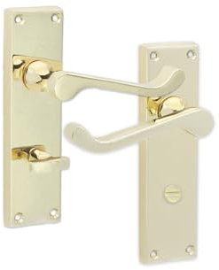 Infinity Decor Set of Polished Brass Victorian Scroll Lever Door Handle on Rectangular Backplate Thumb Turn Bathroom Latch Lever Privacy Interior Doors