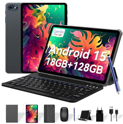 Android 15 Tablet 10 Inch - Gemini AI 2.0 Android Tablets 18GB+128GB/2TB, 10.1 Inch Tablet with Pen and Keyboard, 6000mAh, FHD, 5G WiFi, Bluetooth 5.0, GPS, OTG, Office, Gaming, 2 Years Warranty