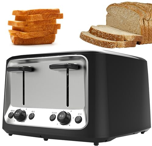 WUDLi Tostadora, Tostadora de 4 rebanadas con 6 ajustes de Tono de Pan, panificadora Comercial, expulsor automático, Bandeja recogemigas extraíble, Acero Inoxidable, para Todos los Tipos de Pan