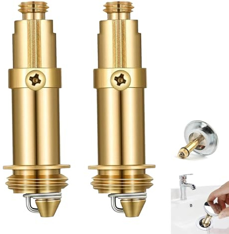 2 PCS Basin Pop Up Click Clack Plug Bolt Replacement, Brass Plug Bolt Assembly Screw for Sink Basin Drain Stopper Internal Spring, M8 & M16x1.5 Threads Anti-Rust for Bathroom Sinks Bathtubs Wash Basin