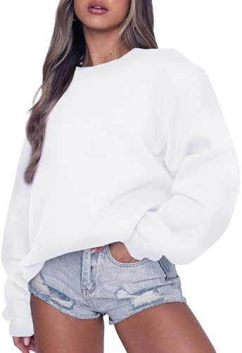 Eniloyal Sweatshirt Damen Pullover ohne Kapuze Langarmshirt Pulli Fleecepullover Baumwolle Sweater Rundhalsausschnitt Herbst Winter