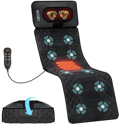 Kainsati Full Body Massage Mat with Heat Detachable Neck Pillow Vibration Massage Pad with 10 Motors 9 Speeds 9 Modes for Neck Back Pain, Gifts for Men Women at Home Office Use