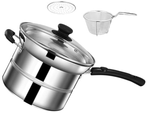 Toddmomy Pentola Multifunzione in Acciaio Inox Per Pasta e Frittura Cestello Estraibile, Manico Singolo Antiscottatura, Piccola e Portatile Per Cucina Domestica e Professionale