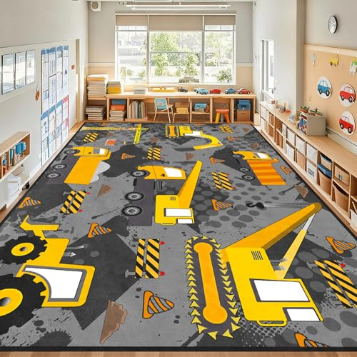 Construction Rugs for Boys Room 6'x8' Play Carpet Car Rugs Play Mat Kids Car Rug Cars Mat Kids Construction Room Decor for Boys Playroom Rug Livingroom Bedroom
