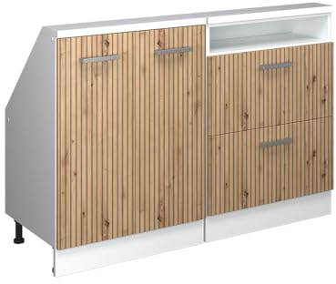 Vicco Dachschrägenschrank-Set Rion, Artisan-Eiche/Weiß | B120 x T46 cm, 2er Set, platzsparend für Dachschrägen