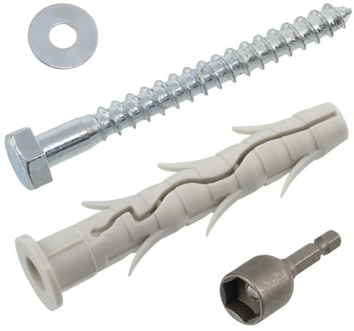 AERZETIX - Kit de 4 tacos con reborde biselado Ø12x80 mm de nylon + 4 tornillos tirafondo Ø8x80 mm + 4 arandelas anchas para perno M8 + 1 vaso hexagonal de 1/4 SW13 para atornillar