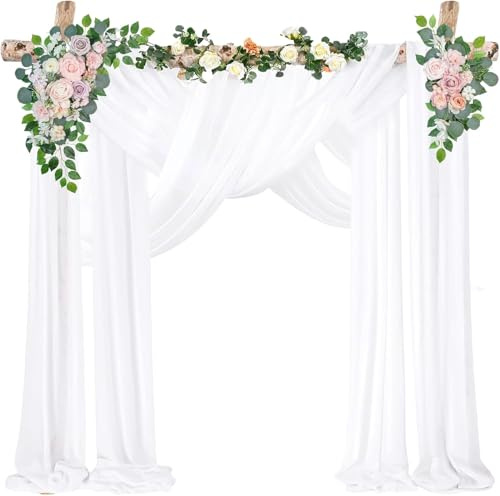 Nucalt 75 x 600 cm Hochzeitsbogen Traubogen Vorhang Weiß Chiffon Stoff Querbehang Deko Gardinen Vorhang Hochzeitsbogen Gardinen Dekoration für Babyparty Party Hochzeit Torbogen Zeremonie