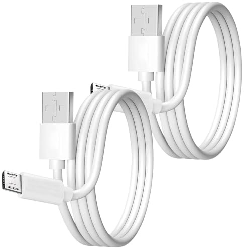 Iedahcit Packaging High-Speed Micro USB Cable, 2-Pack, 1m White Charging Cord compatible with Samsung, LG, Sony, HTC, Motorola, Kindle, Surge Protection PACK OF 2