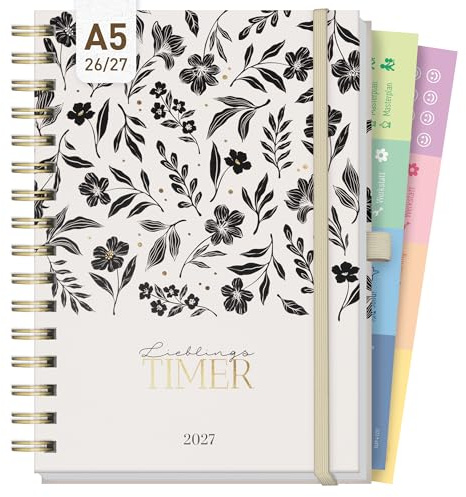 Häfft® Lieblings-Timer Deluxe Kalender 26/27 A5 Black Flower