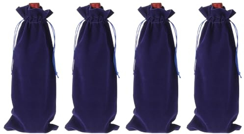 QUARKZMAN 4 Stück Weinflaschen Geschenktaschen Mit Zugbändern Samt Wein Taschen Wiederverwendbare Spirituosen Flaschenhüllen Für Hochzeit Geburtstag Party Blau