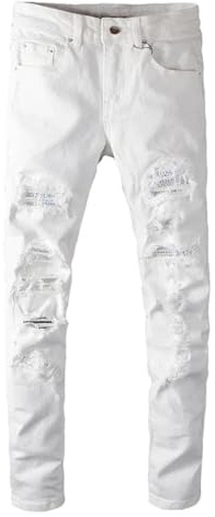 CHENWEIHAI Jeans Pantaloni Buchi da Uomo Jeans Strappati Moda Pantaloni Slim Skinny Stretch in Denim 28 Bianchi