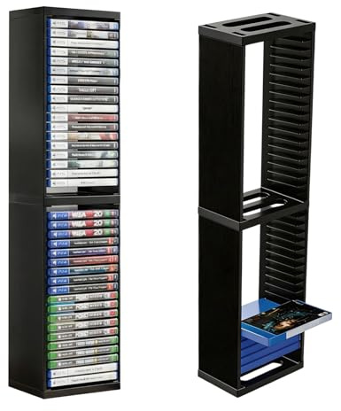 Fesatccoz Videospel förvaringstorn kompatibel med PS5 PS4 Slim Pro Game Disc hylla för 36 spel spelhållare stativ plast svart platsbesparande organisationssystem för spel