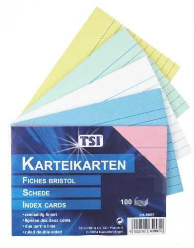 100 Karteikarten DIN A6 / liniert/farbig