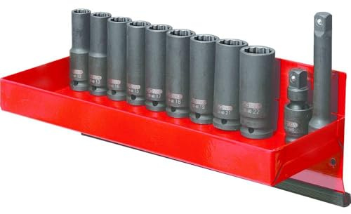 KS Tools 515.1140 Jeu de 13 pièces de douilles longues à chocs 1/2 | Jeu de 13 douilles à chocs longues 12 pans 1/2'', 12 à 22 mm et accessoires