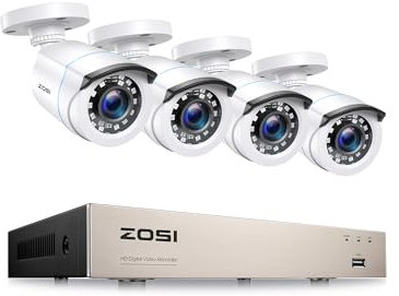 ZOSI 1080p DVR 5MP Lite Kit de Cámara de Vigilancia Exterior 8CH H.265+ Grabador con 4pcs Cámara de Seguridad Interior, Visión Nocturna, Alarma de Movimiento, Sin Disco Duro