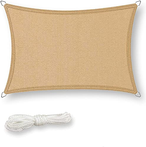 Sonnensegel rechteckig 3x4m inkl. Befestigungsseile - Sonnenschutz atmungsaktiv mit Edelstahl Ösen für Garten, Terrasse, Balkon, beige