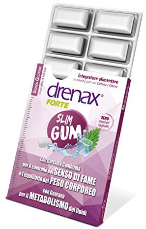 DRENAX FORTE SLIM GUM – Gomma da Masticare Dimagrante con Fucus, Guaranà e Cromo – Senza Zucchero, Controllo del Peso e Metabolismo – 9 Chewing Gum, Gusto Menta