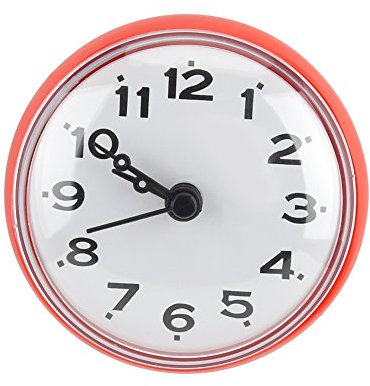 Orologio da Parete Impermeabile Sucker,Mini Orologio da Parete Rotondo Silenzioso Accessori Decorativi Usato per Bagno,Cucina, Soggiorno,Camera da Letto (rosso)
