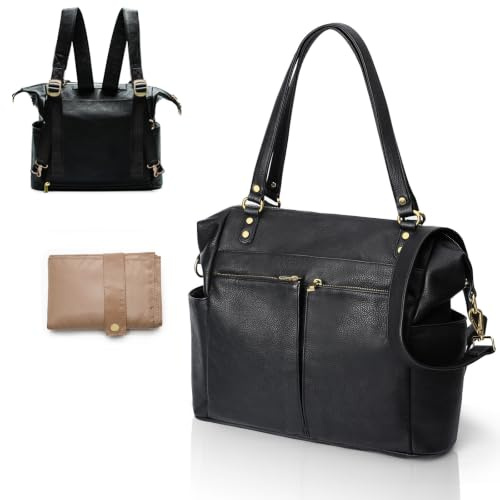 MOMINSIDE Wickeltasche, Tragetasche, Leder-Wickeltasche, Rucksack mit 14 Taschen für Mama, Papa, Suche nach der Baby-Wunschliste, große Reise-Babytasche für Jungen und Mädchen mit 4 isolierten