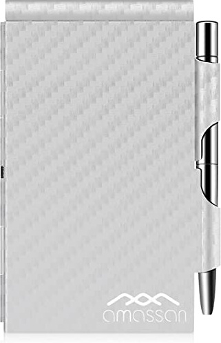 amassan Kleines Notizbuch aus Metall, Mini-Notizblock, kleiner Taschen-Notizblock aus Aluminium mit Mini-Metallstift und 60-Seiten-Blättern - Notizbücher Notizblöcke (Silver Stripes)