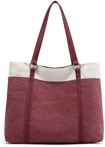 JANSBEN Damen Handtasche Schultertasche Canvas Casual Groß Tasche Shopper Elegant für Büro Schule Arbeit (Rosa)
