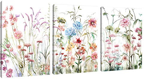 SUMGAR Flowers Wall Art Colorful Floral Artwork Romantic Blossom Paintings Plant Pictures Canvas Prints for Women's Girl's Bedroom Living Room Bathroom Gift 30x40cm Set of 3