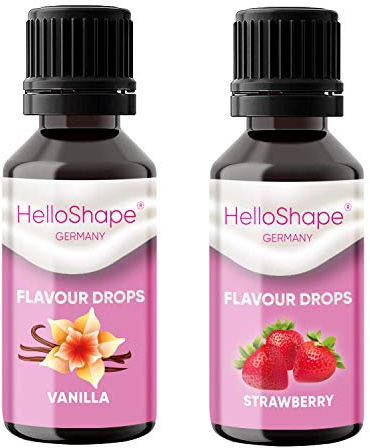 Hello Shape Flavour Drops zuckerfrei Set 2x 30 ml - Vanille & Erdbeere | Geschmacks Tropfen OHNE KALORIEN zum Süßen mit Dosierhilfe | vegan | Für Naturjoghurt, Porridge oder Quark