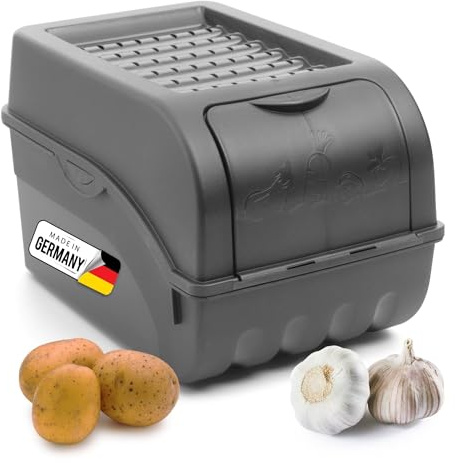 Novaliv Kartoffel Aufbewahrungsbox | mittel 5L | ANTHRAZIT GRAU | Zwiebelbox | Gemüsebox stapelbar Kartoffelbox Zwiebel Aufbewahrung Kartoffelkorb Obstbehälter Kartoffelkiste Frischhaltedose