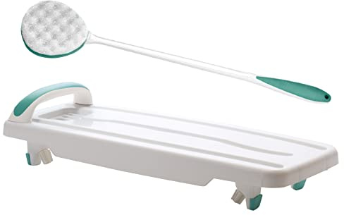 BATHING AID TWO PACK Helping Hand Kingfisher White Plastic Bath Board with Handle 200kg/31 Stone Weight Limit & Long Handled Exfoliating Bath Sponge for Elderly, Disabled, Bathroom Accessory