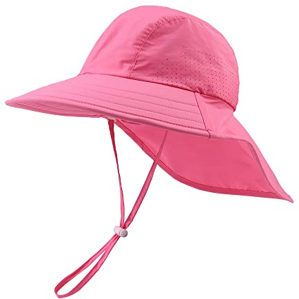 XIAOHAWANG Bebé Sombrero del Sol Gorra de Protección del Cuello del Niño Niña Niños Verano UV Gorra de Protección del Sombrero de Playa (Rosa Rojo, 46)