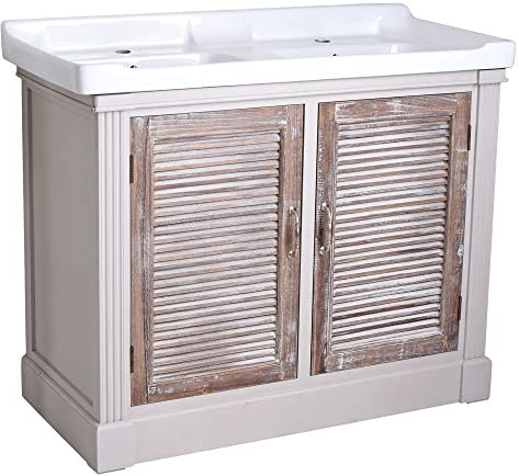 Doppelwaschtisch Landhausstill Waschbecken mit Unterschrank 100 cm Beige Waschplatz hmd336 Palazzo Exklusiv