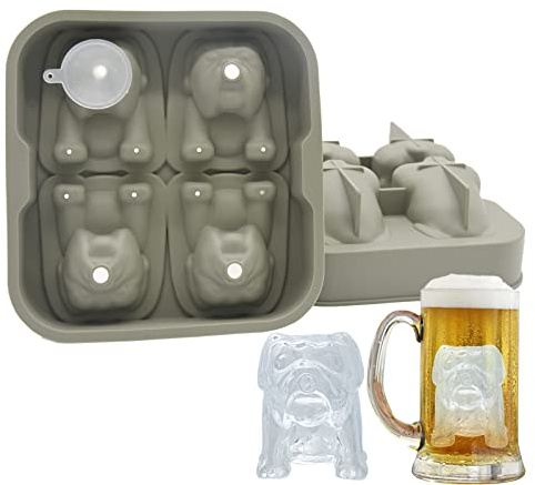 3D-Eiswürfelform in Bulldoggenform Silikon-Eiswürfelformen einfaches Herausnehmen Hunde-Eisform für Whiskey,Cocktails,Getränke,Eistee und Kaffee,Limonaden,Eiswürfelformen für Gefrierschrank