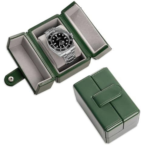 HOUSEOFHIGGINS Reise-Uhrenetui, Vintage-inspiriert, außen, weiches Mikrofaser-Innenfutter, passend für Uhren bis zu 42 mm, veganes Leder, zuverlässige Aufbewahrung für Zuhause oder auf Reisen