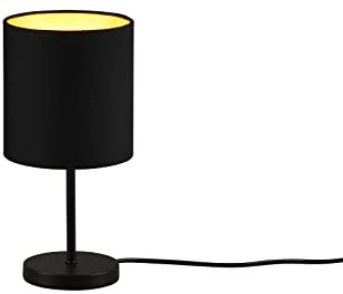 Reality Leuchten Tischleuchte Jerry R50491080, Metall Schwarz matt, Stoffschirm schwarz/goldfarbig, exkl. 1x E14