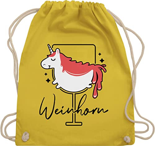 Shirtracer Turnbeutel Rucksack - Party & Alkohol Damen - Weinhorn - schwarz - Unisize - Gelb - saufrucksack sauf wein sportbeutel festival clothes alki beutel trinkgeschenke saufen stoffrucksack
