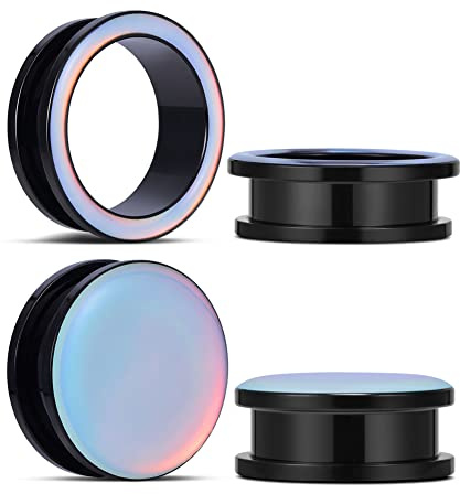 COOEAR 2 Pairs Stainless Steel Black Ear Gauges Retro-reflective Sheeting Tunnels and Plugs., 0g(8mm), Metal, sandstone