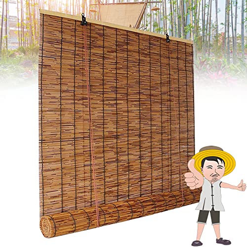 Bambus Jalousien Bambus Jalousie Innen Bambus Jalousie, Schilf Jalousie Bambus Jalousie Outdoor Bambus Rollo Outdoor Rollo Sichtschutz für Veranda/Garten/Terrasse 38x152cm/15x60in braun