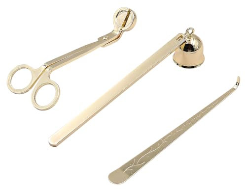 Alnicov Kit d'entretien de Bougies 3 en 1, Coupe-mèche de Bougie, éteignoir de Bougie et Trempette de mèche de Bougie pour Les Amateurs de Bougies, Emballage élégant (Or)