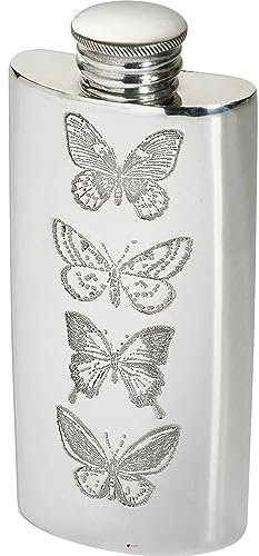 I LUV LTD 2oz Delgado Compacta Petaca de Peltre en Diseño Mariposa Brillante Pulido Tornillo Top Prabar Petacas para Hombre Personalizado