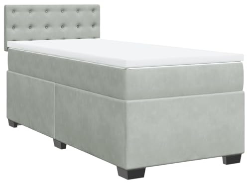 vidaXL Boxspringbett mit Matratze Hellgrau 90x200 cm Samt