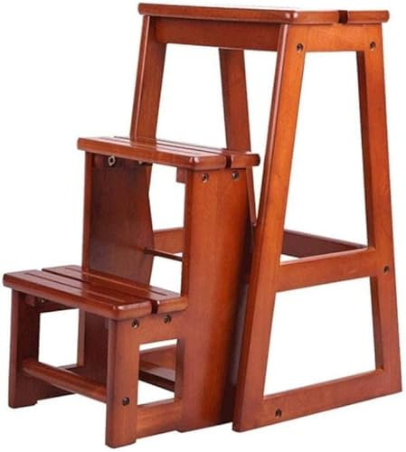 Escabeau pliable en bois multifonction portable à 3 marches pour cuisine, salle de bain, bureau