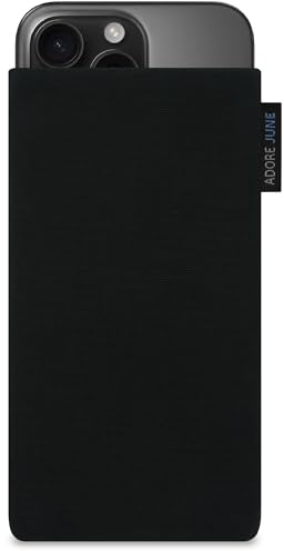 Adore June Classic Schwarz Tasche kompatibel mit iPhone 16 Pro 2024 Handytasche aus widerstandsfähigem Cordura Stoff mit Display Reinigungs-Effekt