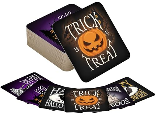 Halloween Beer Mat Set For Spooky Home Bar Halloween Party Decorations, Pack of 48 Card Coaster Drink Mats, Halloween Table Supplies CO-CARD-HLWN-001-48