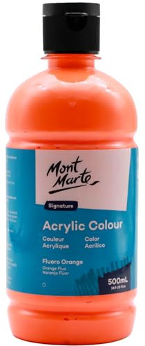 Mont Marte Signature - Colore acrilico Arancione fluo, 16,9oz (500ml), finitura semi-opaca, adatto per tela, legno, tessuto, pelle, cartone, carta, MDF e artigianato
