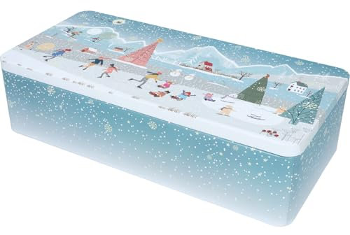 Birkmann, XXL-Gebäckdose Merry Christmas, 40 x 20 x 9 cm, aus lebensmittelechtem Weißblech, Mit Fächereinsatz, Zum Frischhalten und Aufbewahren von Gebäck, 433649, Blau