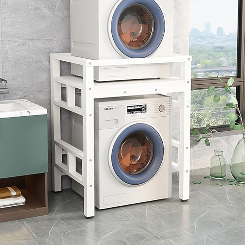 Armario Para Lavadora Y Secadora, Mueble Para Lavadora Altura Ajustable, Mueble Lavadora Y Secadora Vertical, Tubo De Acero Grueso Para Lavadora Para Baño, Cocina, Balcón, Lavandería, Carga 300KG(Whit