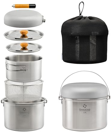 Thous Winds Camping Cookware Set, 304 Stainless Steel Camping Cooking Set, Campfire Pots and Pans with Storage Bag, for Outdoor Camping Kitchen Picnic Cooking