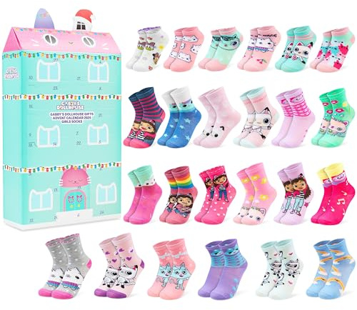 Get Trend Gabby’s Dollhouse Socks Advent Calendar 2025 for Girls Size 9-13, 24 Pairs of Breathable Trainer Casual Socks, Christmas Gifts for Her (Multi Gabby’s Dollhouse)