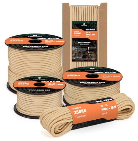 Kamu Synber 550 Paracord 4mm 15m Typ III Schnur 7 Stränge Nylon Seil | Tragkraft 250kg, Nylon, Basteln, Outdoor, Camping, Survival, Fallschirmschnur